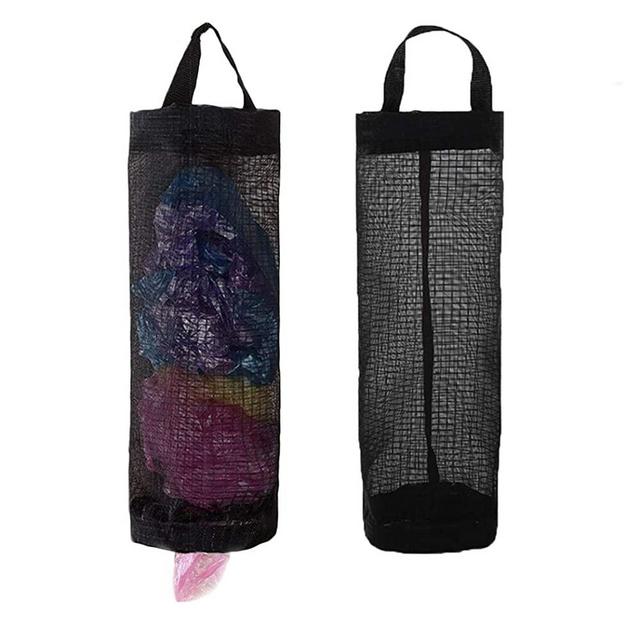 Plastic Bag Holder 2 Packs Mesh Hanging Storage Dispensers (Black 2 Packs)