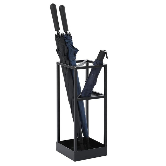 MyGift 20 Inch Tall Modern Brass Tone Metal Geometric Freestanding Entryway Umbrella Rack or Cane Holder with Shelf for Small Umbrellas and Bottom Drip Tray (Black)