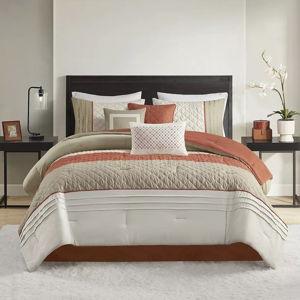 Madison Park Denver 7-Piece Color Block Stripe Comforter Set with Throw Pillows