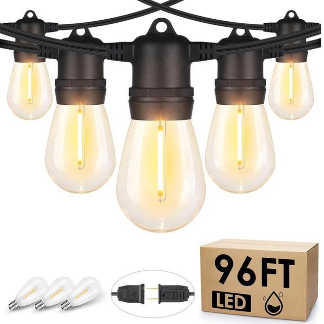 Larkvue 96FT LED Outdoor String Lights, Waterproof Patio Lights with 30+3 Shatterproof Bulbs, 2700K Dimmable Outside Hanging Lights for Backyard-Black