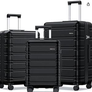 BEOW Luggage Sets 3 Piece Hardside Expandable Suitcase Set with Spinner Wheels Durable Lightweight Luggage with TSA Lock Explosion-Proof Zipper (Black)