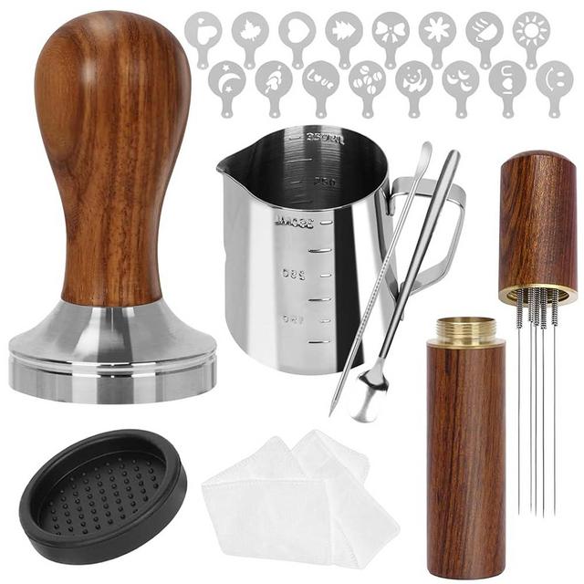 Gmnuiy23PCS Espresso Accessories Kit, Barista Kit,51mm Coffee Tamper Set-316stainlesss Tamper & 316stainlesss Frothing Pitcher, Stirrer, WDT Tool,Tamper Mat, Latte Art Pen