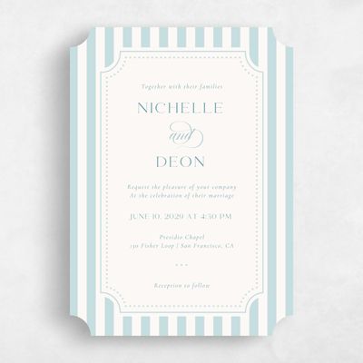 Blue Ticket Wedding Invitation - Plateau Portrait
