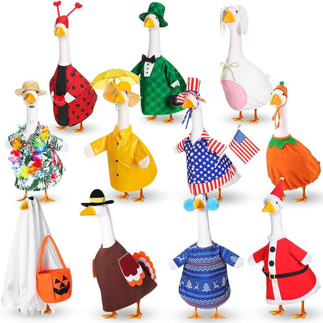 Silicherry 11 Set Holiday Porch Goose Outfits All Seasons Goose Clothes Umbrella Easter Statue Costume for Patio Lawn Outdoor