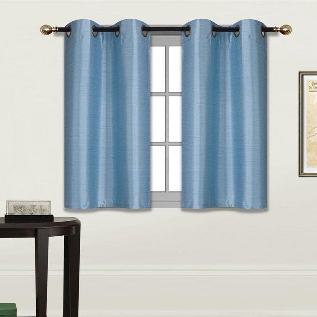 Elegant Home 2 Panels Tiers Grommets Small Window Treatment Curtain Faux Silk Insulated Blackout Drape Short Panel 28" W X 36" L Each for Kitchen Bathroom or Any Small Window # D24 (Light Blue)