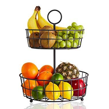 2 Tier Fruit Basket – Regal Trunk & Co. Wire Fruit Bowl or Produce Holder | Two Tier Fruit Basket Stand for Storing & Organizing Vegetables, Eggs, etc | Fruit Basket for Counter or Hanging (2 Tier)