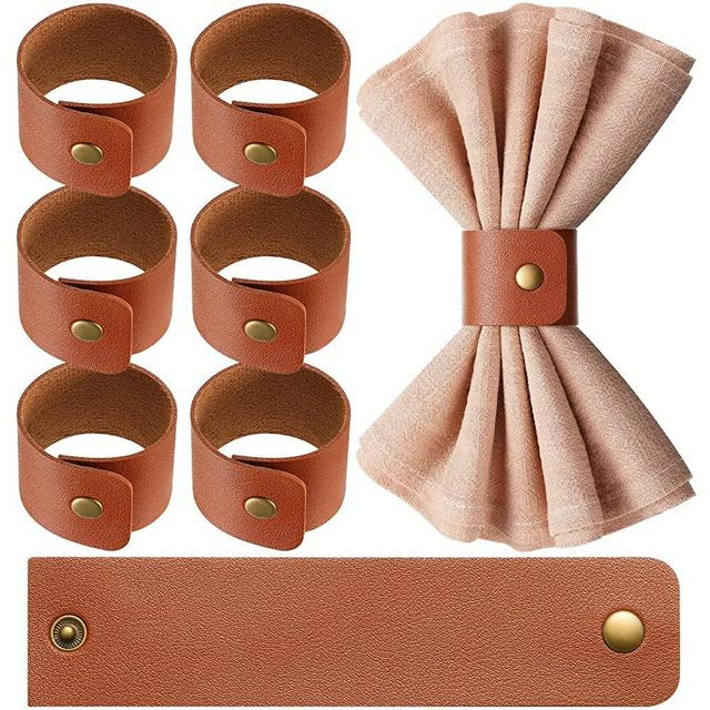 Thanksgiving Rustic Napkin Rings Handmade PU Faux Leather Napkin Ring Holder for Farmhouse Christmas Wedding Birthdays Receptions Table Decor Fall Banquets Decoration Party Gifts (Brown, 8 Pcs)