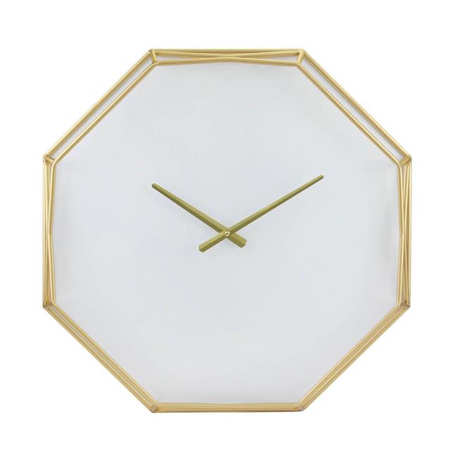 22" Hexagon Open Face Wall Clock White/Gold - Stonebriar Collection