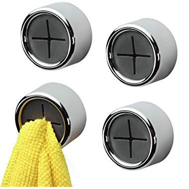 S&T INC. 511901 4PK Adhesive Towel Push Hooks, Hardware Included, Grey, 1.7 Inch Diameter by 1 Inch Depth