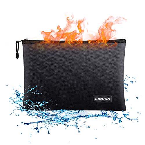 JUNDUN Fireproof Document Bags,13.4”x 9.4”Waterproof and Fireproof Money Bag,Fireproof Safe Storage Pouch with Zipper for A4 Document Holder,File,Cash and Tablet