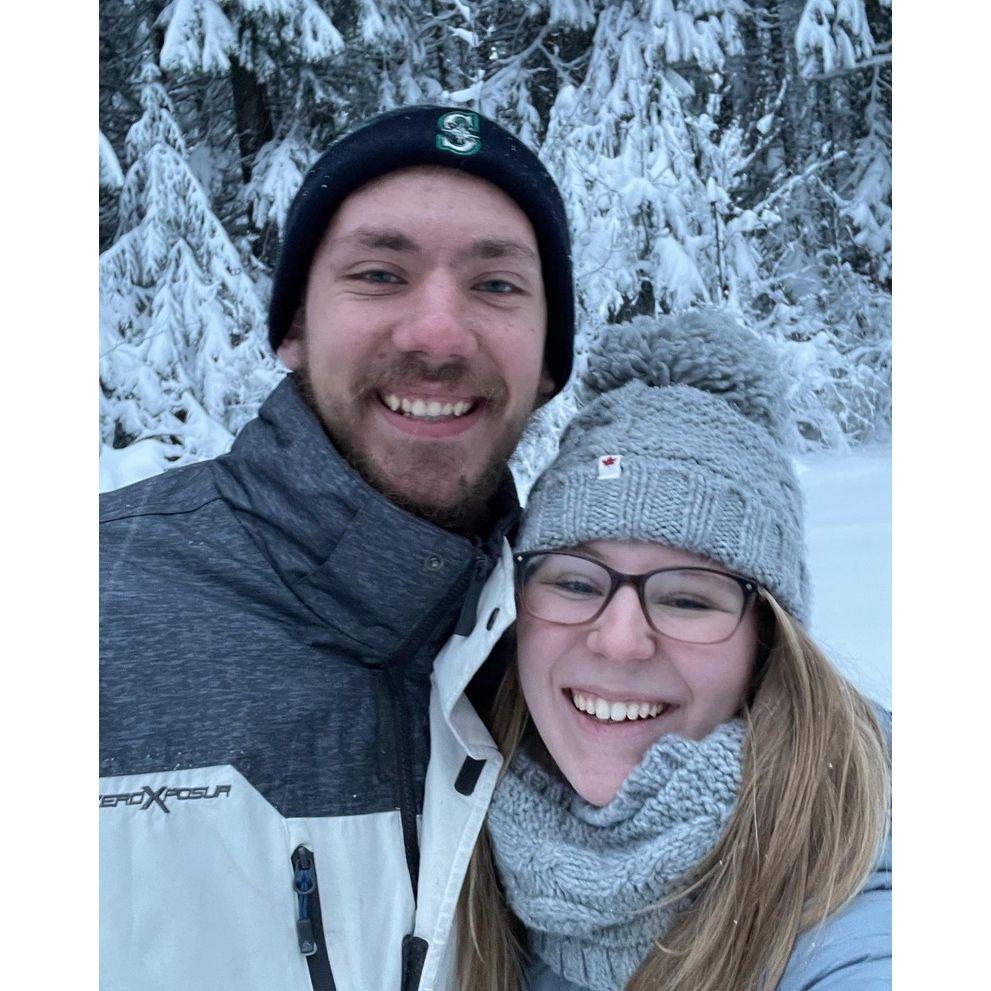 Us exploring the snowy mountains near our home!