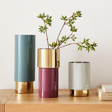 Brass Enamel Tube Vases