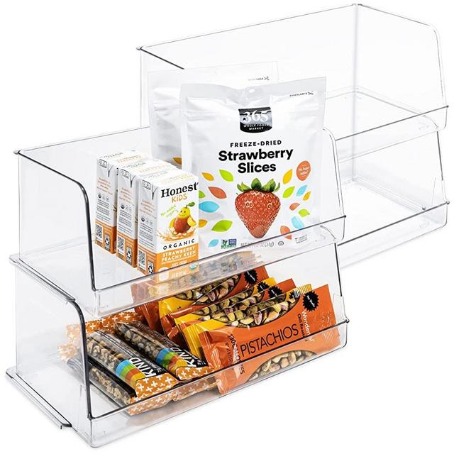Smart Design Stackable Household Bin - Set of 4-7 x 12.5 Inch - Open Front - BPA Free Plastic Resin - Food, Fridge, Freezer, Cabinet, Food, Pantry, Storage - Kitchen Organizer - Clear