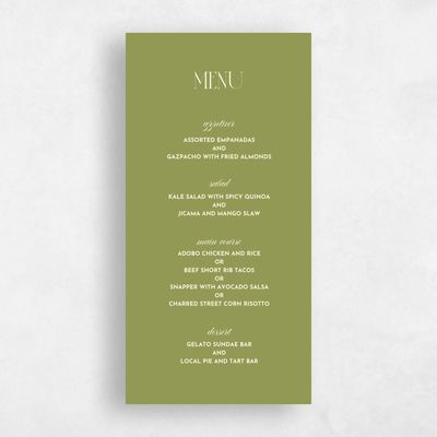Marsh Green Wedding Menu - Milan