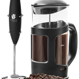 Professional Grade 34 oz French Press Coffee Maker & Premium Milk Frother With Stainless Steel Stand - Save Time & Money With Homemade Lattes! Spice Up Your Countertop & Taste Buds Every Morning!