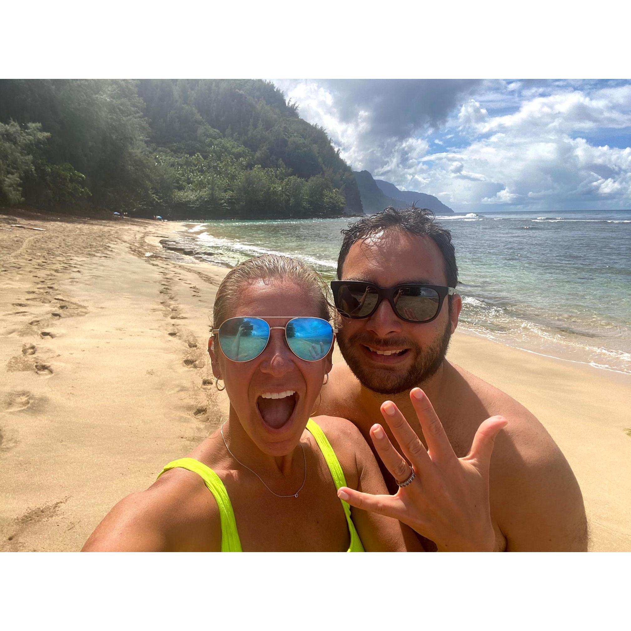 When got engaged on Ke'e Beach in Hawaii