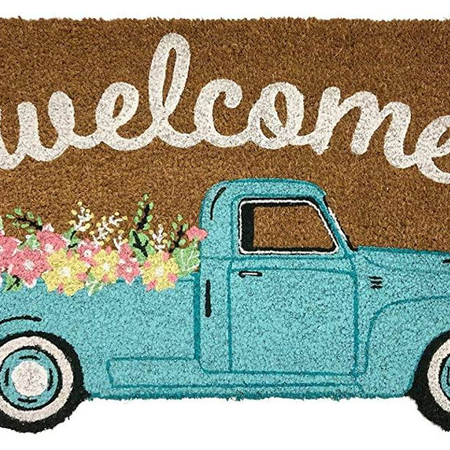 Springtime Pickup Coir Doormat Floral Natural Fiber Outdoor 18" x 30"