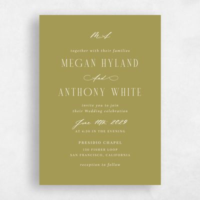 Olive Green Wedding Invitation - Uzes Classic