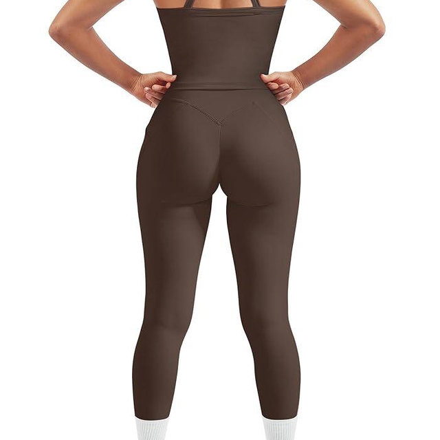 SUUKSESS Women 2 Piece Workout Sets Compression Tummy Control Leggings with Pockets Halter Built in Bra Tank Tops