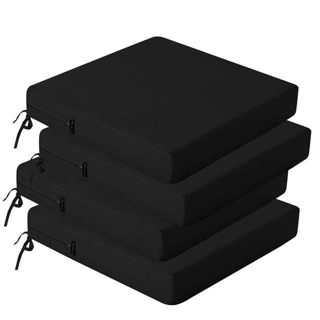 idee-home Outdoor Chair Cushions Set of 4, Waterproof Outdoor Seat Cushions for Patio Furniture, Outside Replacement Chair Pad with Ties for Lawn Deck Porch, 19 x 19 Black