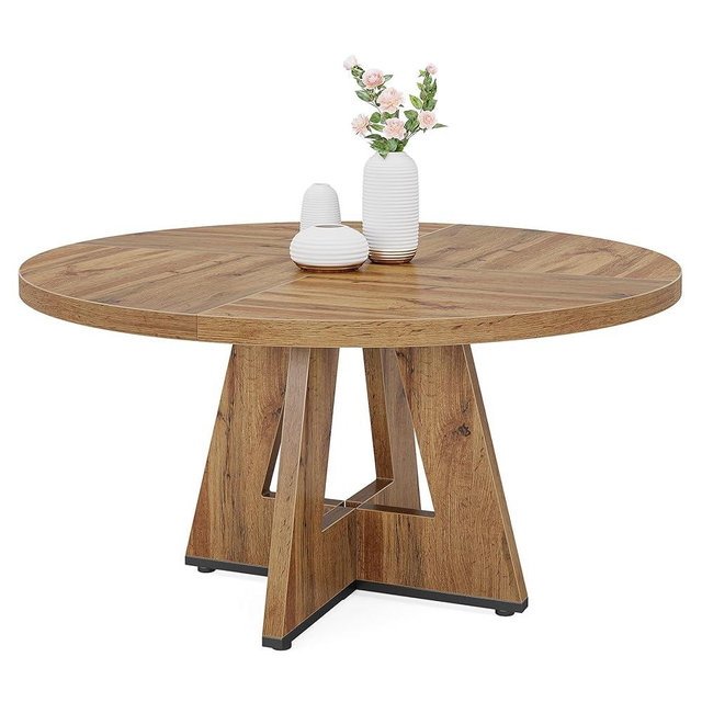 Tribesigns Round Dining Table Wood Kitchen Table for Dining Room Living Room, 47" Dinning Room Tables for 4 Adult, Farmhouse Dinner Table with Wooden Tabletop and Cross Base, Burlywood(Only Table)