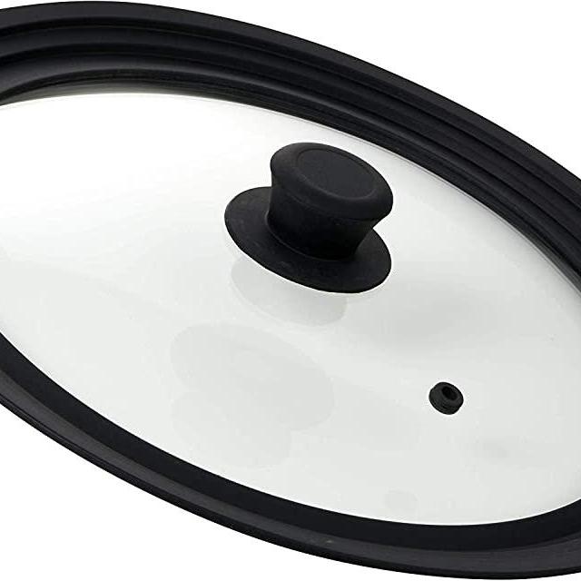 Bezrat Universal Round Lid for Pans, Pots and Skillets Vented Tempered Glass - Graduated Rim Fits 11", 12", 12.5 inch Cookware – Heat Resistant Knob – Food Safe - Microwave Safe – Dishwasher Safe