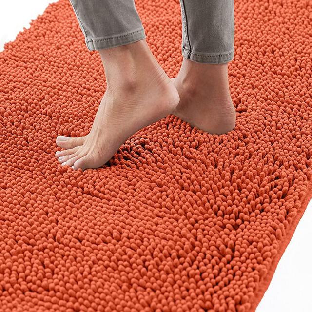 Gorilla Grip Bath Rug 44x26, Thick Soft Absorbent Chenille, Rubber Backing Quick Dry Microfiber Mats, Machine Washable Rugs for Shower Floor, Bathroom Runner Bathmat Accessories Décor, Coral