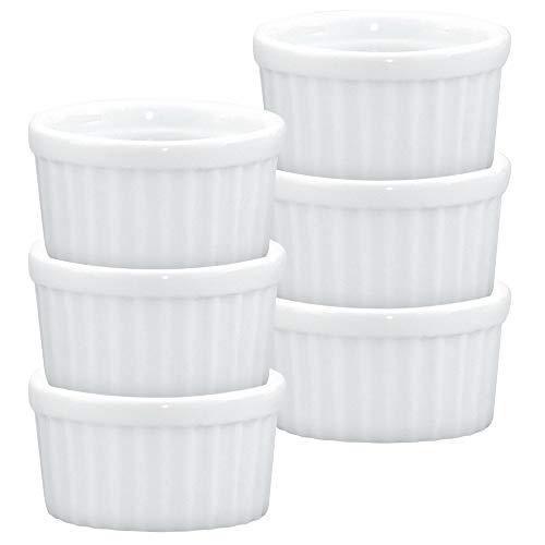 HIC Ramekins, Fine White Porcelain, 2.5-Inch, 2-Ounce Capacity, Set of 6
