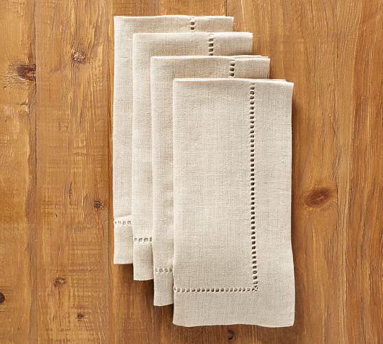 Linen Hemstitch Napkin, Set of 4 - Flax (in white color)