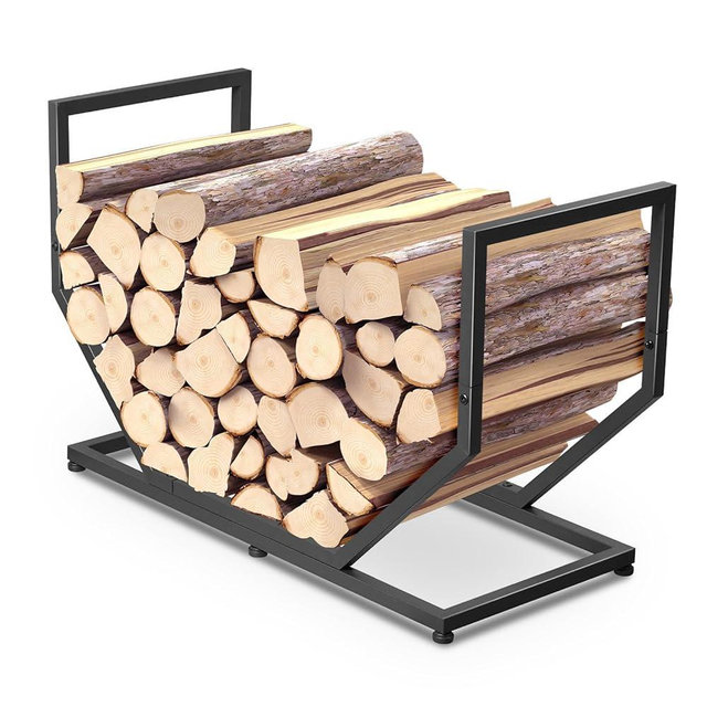 YENGOTH Firewood Rack Outdoor Indoor,31 Inch Firewood Holder,2.58ft Heavy Duty Metal Firepace Log Holder,Wood Storage Rack With Adjustable Feet，Black