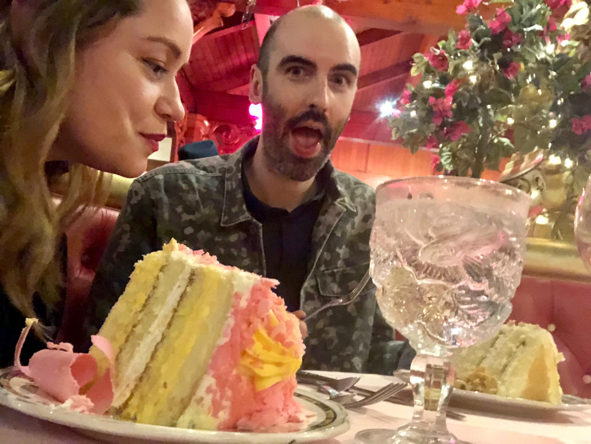 Madonna Inn (2019). Bryce humoring my cake addiction.