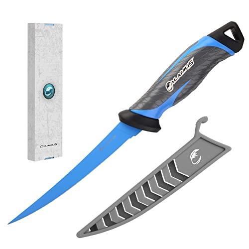Calamus Fishing Fillet Knife and Bait Knives, German G4116 Stainless-Steel Blades with Teflon Coating, Non-Slip Handles, Protective Nylon Sheath