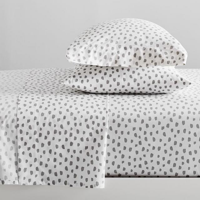 Organic Brushstroke Dot Sheet Set, Queen, Platinum
