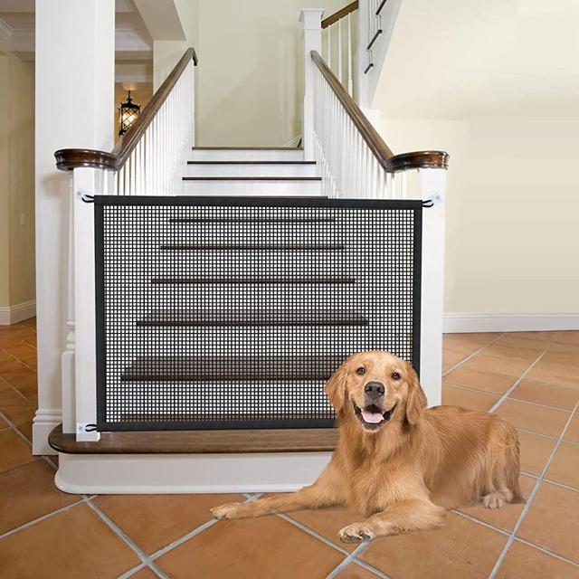 Dog Gate for Stairs Pet Gates for The House: Mesh Dogs Screen Gate for Doorways Stairways Indoor Safety 29 inches Tall, 38 inch Wide