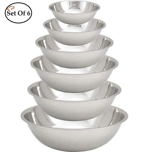 Tiger Chef Stainless Steel Mixing Bowls Set for Kitchen - Nesting Prep Bowls (Set of 6)