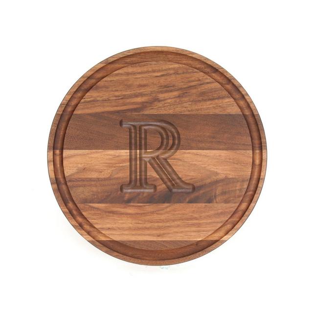 Cutting Board Company 10.5-Inch Round Wood Monogram Letter "R" Cheese Board in Walnut