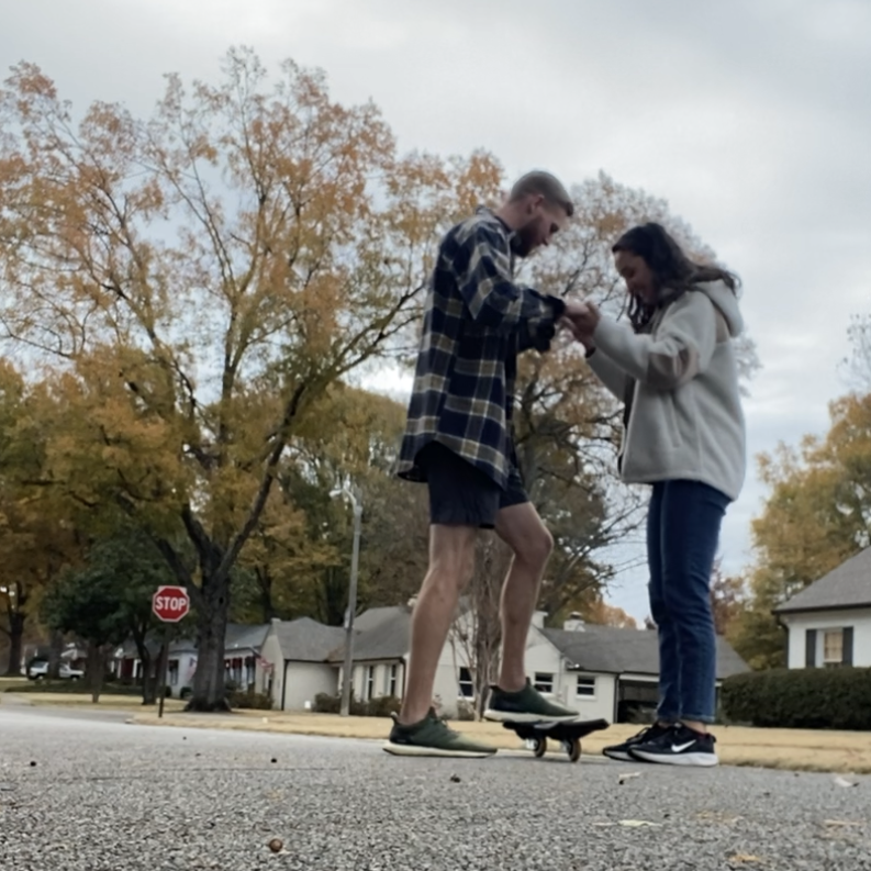 Graham not actually learning to ride a ripstick...