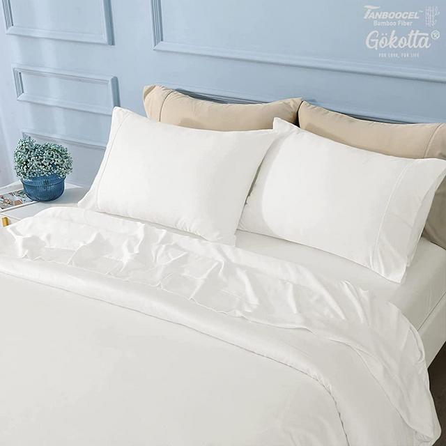 GOKOTTA 100% Bamboo Sheets, Cooling Sheets King Size Bed Sheets -Cooling, Soft, Silky, Smooth, 4- Piece Bedding Sheets & Pillowcases Set (Cream White, King)