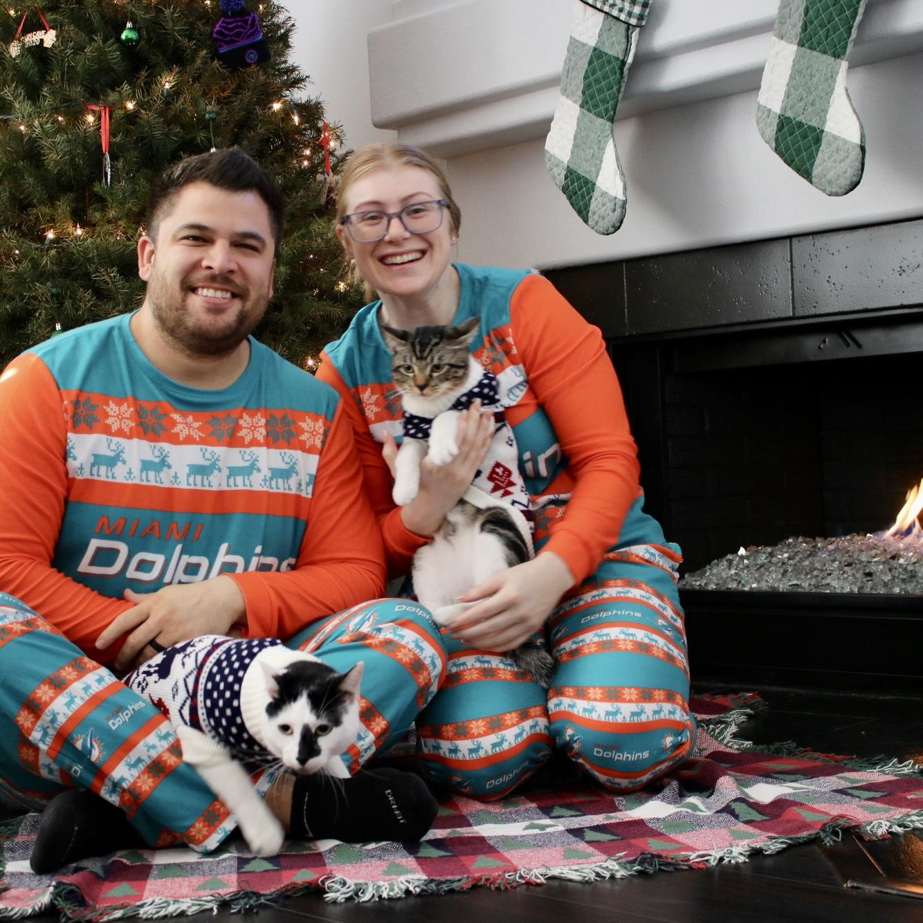 Christmas morning 2023 with our two babies, Bones and Phins.