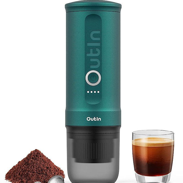 Outin Nano Portable Electric Espresso Machine with 3-4 Min Self-Heating, 20 Bar Mini Small 12V 24V Car Coffee Maker, Compatible with NS Capsule & Ground Coffee for Camping, Travel, RV, Hiking, Office