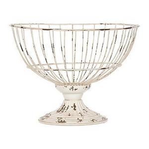 Distressed White Metal Wire Bowl, 11 in.