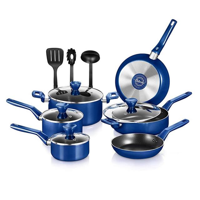 NutriChef Kitchenware Pots & Pans-Stylish Kitchen Cookware, Non-Stick (13-Piece Set), One size, Blue