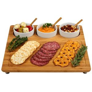Picnic at Ascot Personalized Engraved Bamboo Cheese Board/Charcuterie Board - Includes 3 Ceramic Bowls with Bamboo Spoons - Designed and Quality Checked in the USA - A Great Wedding Gift