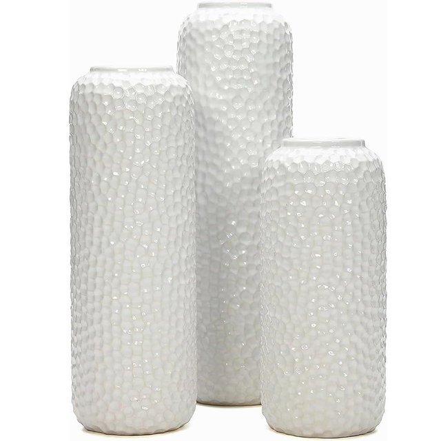 Hosley Set of 3 White Ceramic Honeycomb Vase Tall 12 Inch Medium 10 Inch Short 8 Inch High Each. Ideal Gift for Wedding Special Occasion Dried Floral Arrangements Home Office Spa