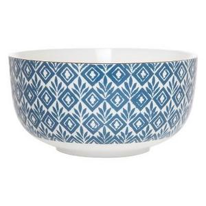Clay Art Bowl 6in Porcelain - Blue Block Print