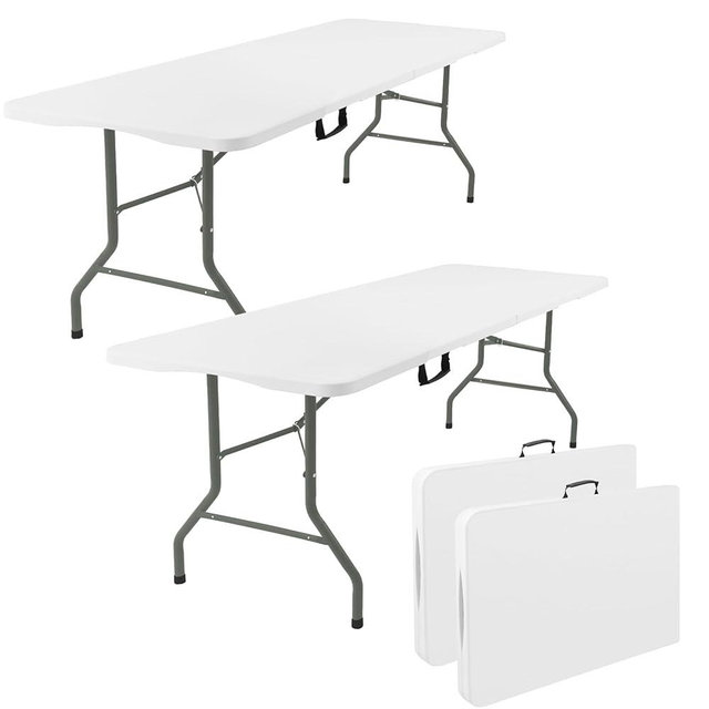 Fivenl 2 Pack 6 Feet Portable Folding Table White, Steel Legs Fold-in-Half with Carrying Handle Rectangular Plastic Foldable Table for Party, Wedding, Camping, Picnic, Dining, Indoor Outdoor Events