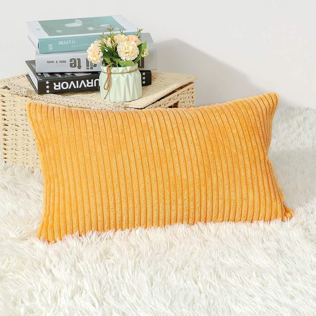 Artscope Cozy Striped Corduroy Pillow Covers Super Soft Decorative Square Throw Pillow Covers Case Cushion Covers for Sofa Couch Bedroom Car Decor 16 x 24 Inches, Yellow