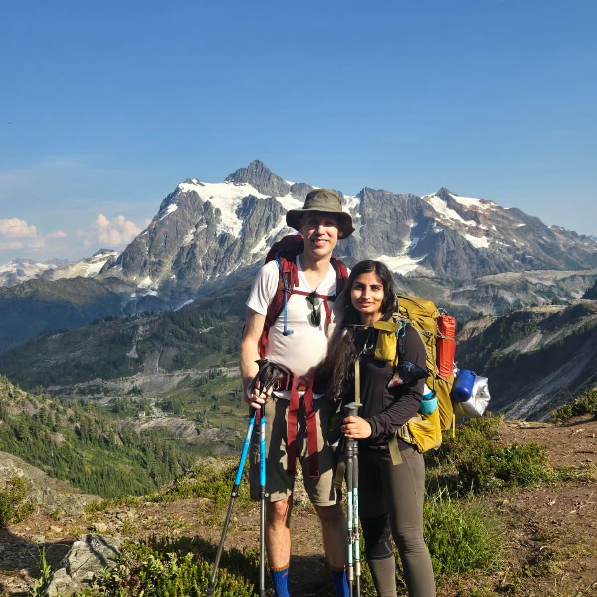Our first backpacking trip together. We averted near-disaster when Troy hiked off-trail to retrieve his fallen pack. Aarica was so impressed!