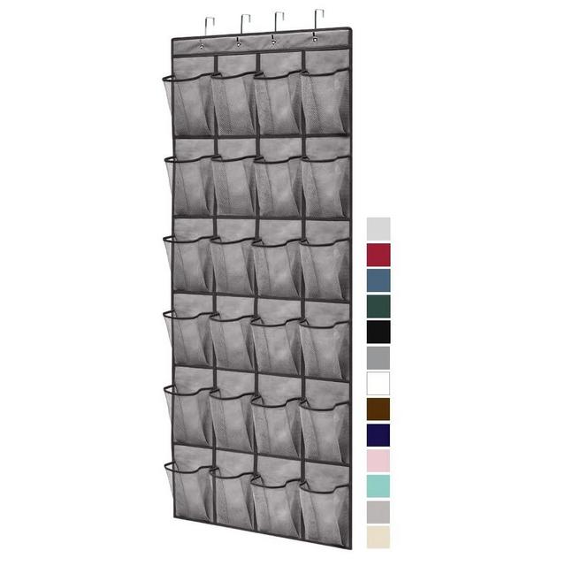 Gorilla Grip Breathable Mesh Large 24 Pocket Shoe Organizer, Holds Up to 40 Pounds, Sturdy Hooks, Space Saving, Over Door, Storage Rack Hangs on Closets for Shoes, Sneakers Home Accessories, Gray