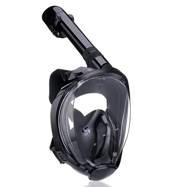 QingSong Full Face Snorkel Mask, Snorkeling Gear with Camera Mount, Foldable 180 Degree Panoramic View Anti-Fog Anti-Leak, Snorkeling Set for Kids and Adults